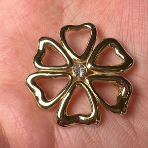 Flower Diamond Simulant Gold Tone Brooch Pin